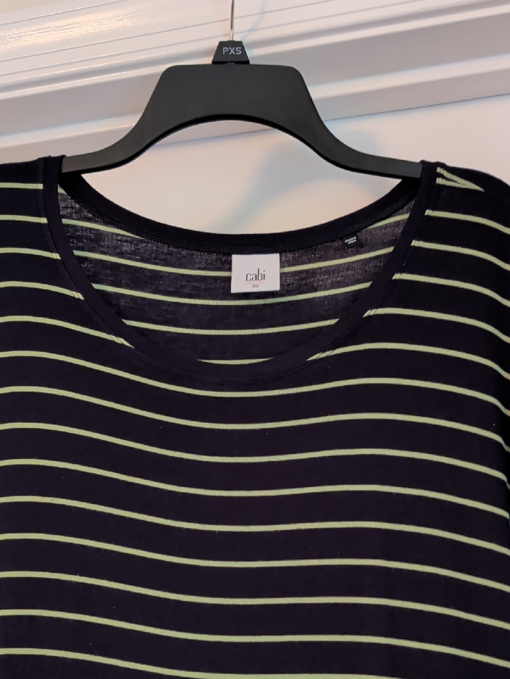 CAbi Ibiza Tee - Navy with Sage Green Stripes